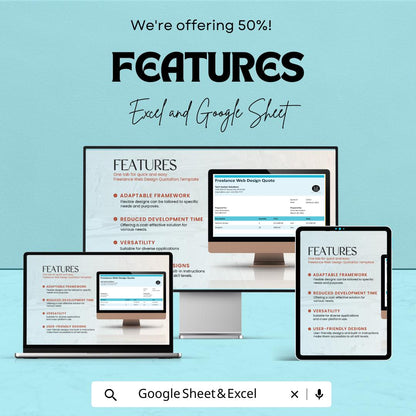 Freelance Web Design Quotation Template - Google Sheets Invoice for Web Designers, Instant Download, Professional Quote Generator