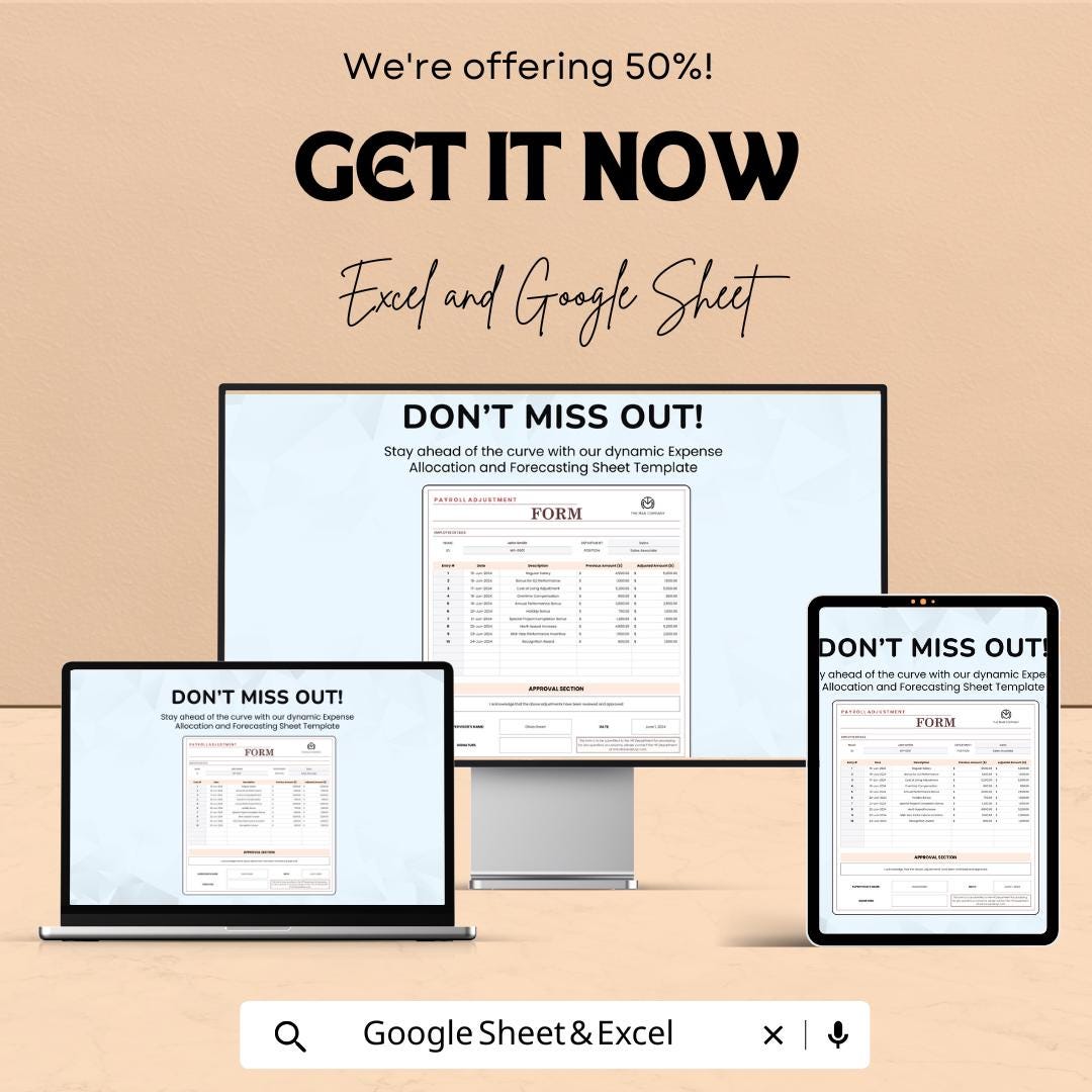 Payroll Adjustment Form | Excel & Google Sheets | Salary Change Tracker | Employee Compensation Template | HR Spreadsheet