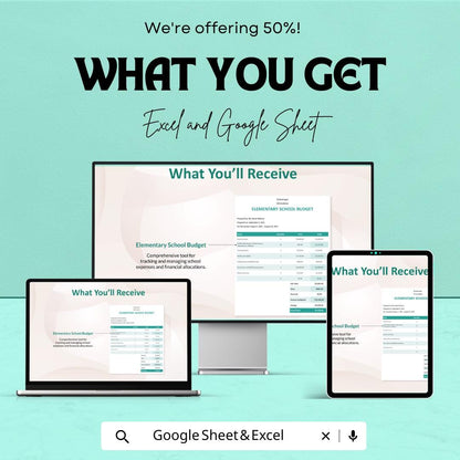 Sample Elementary School Budget Sheet - Excel and Google Sheets Template | Track School Expenses & Financials | 50% Off