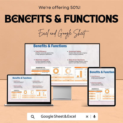 Fleet Performance Dashboard | Transport  and ogistics Analytics Spreadsheet | Vehicle KPI Tracker | Google Sheets & Excel Template
