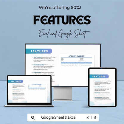 Attorney Timesheet Template | Legal Timesheet Spreadsheet | Lawyer Billing Tracker | Billable Hours Tracking Sheet