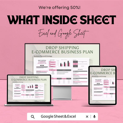 Drop Shipping E-commerce Business Plan Sheet | Google Sheets Template for Online Store Success | Business Strategy & Financial Projections