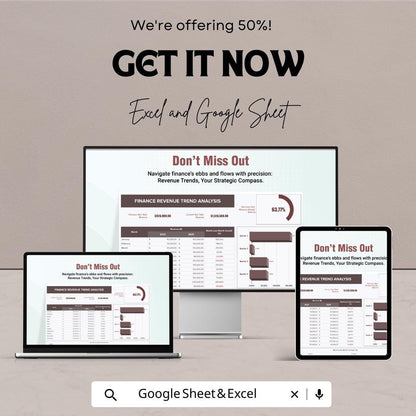 Finance Revenue Trend Analysis Template | Excel & Google Sheets | Revenue Dashboard | Sales Trend Tracker Spreadsheet