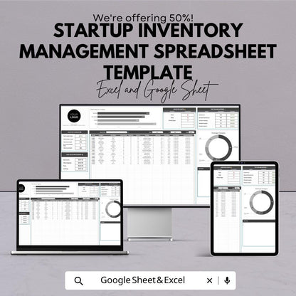 Startup Inventory Management Spreadsheet Template | Excel and Google Sheets | Inventory Tracker | Stock Control Template |