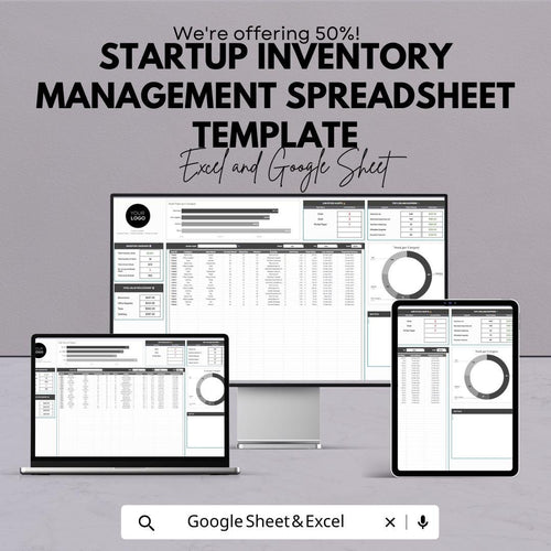 Startup Inventory Management Spreadsheet Template | Excel and Google Sheets | Inventory Tracker | Stock Control Template |