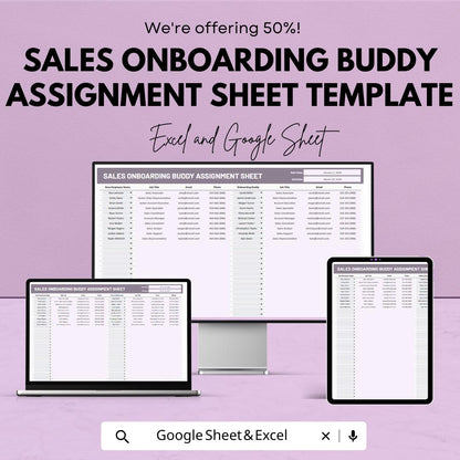 Sales Onboarding Buddy Assignment Sheet Template | New Hire Mentor Tracker | Excel & Google Sheets HR Tool
