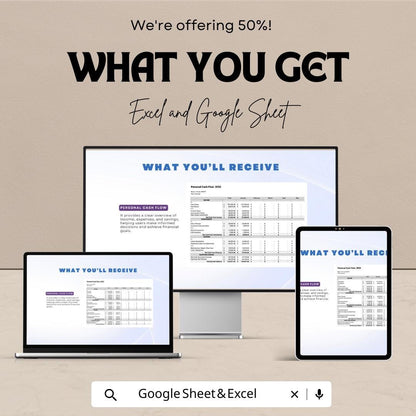 Personal Cash Flow Sheet | Monthly Budget Tracker Excel & Google Sheet | Income Expense Planner | Financial Spreadsheet Template