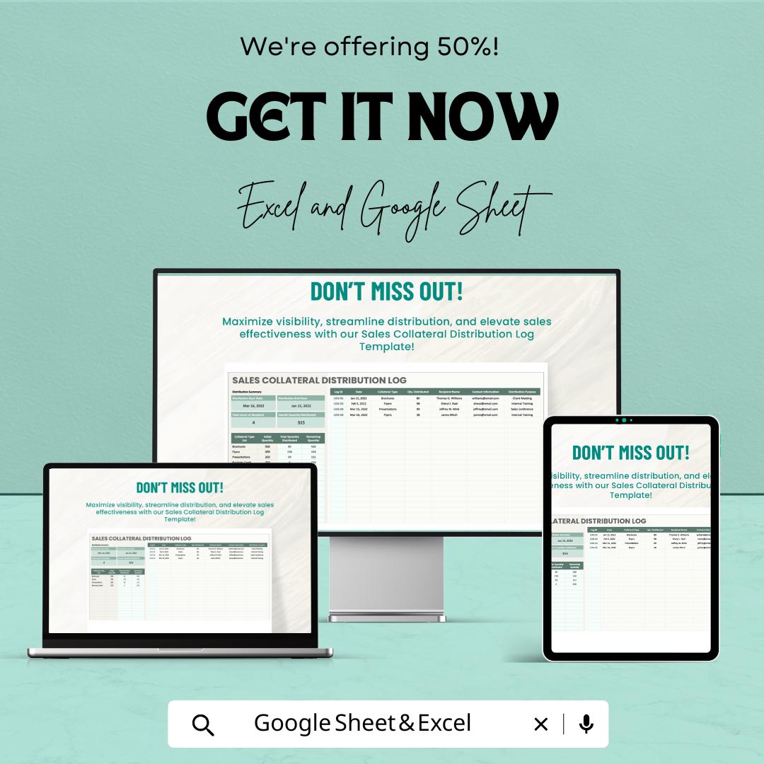 Sales Collateral Distribution Log Template | Marketing Asset Tracker | Excel & Google Sheets Template