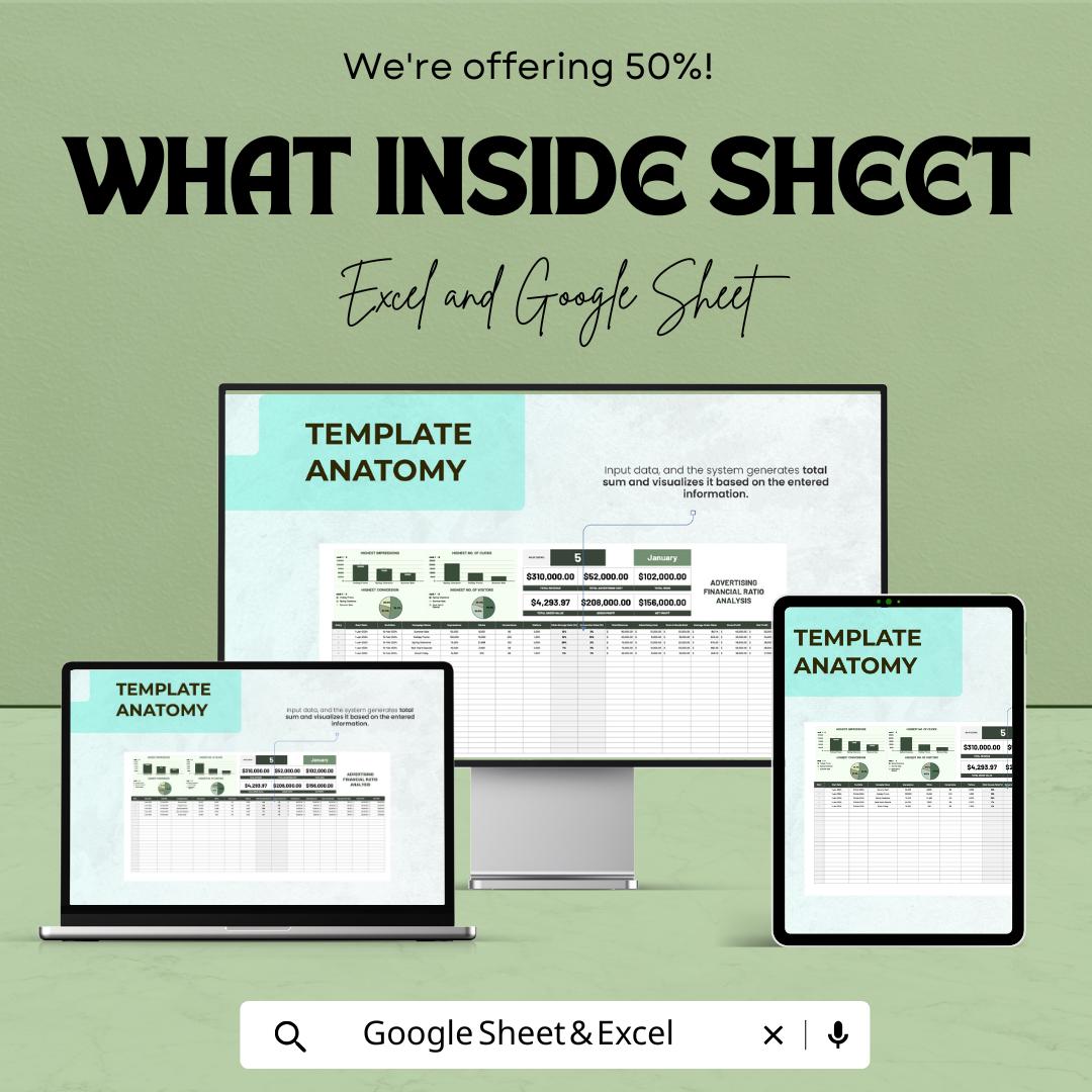 Advertising Financial Ratio Analysis Tool Template | ROI Calculator | Ad Campaign Performance Tracker