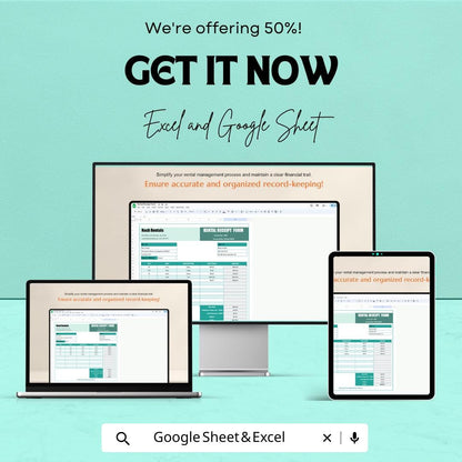 Rental Receipt Form Sheet | Excel & Google Sheets Template | Easy Rent Payment Tracking | Generate Rental Receipts Instantly