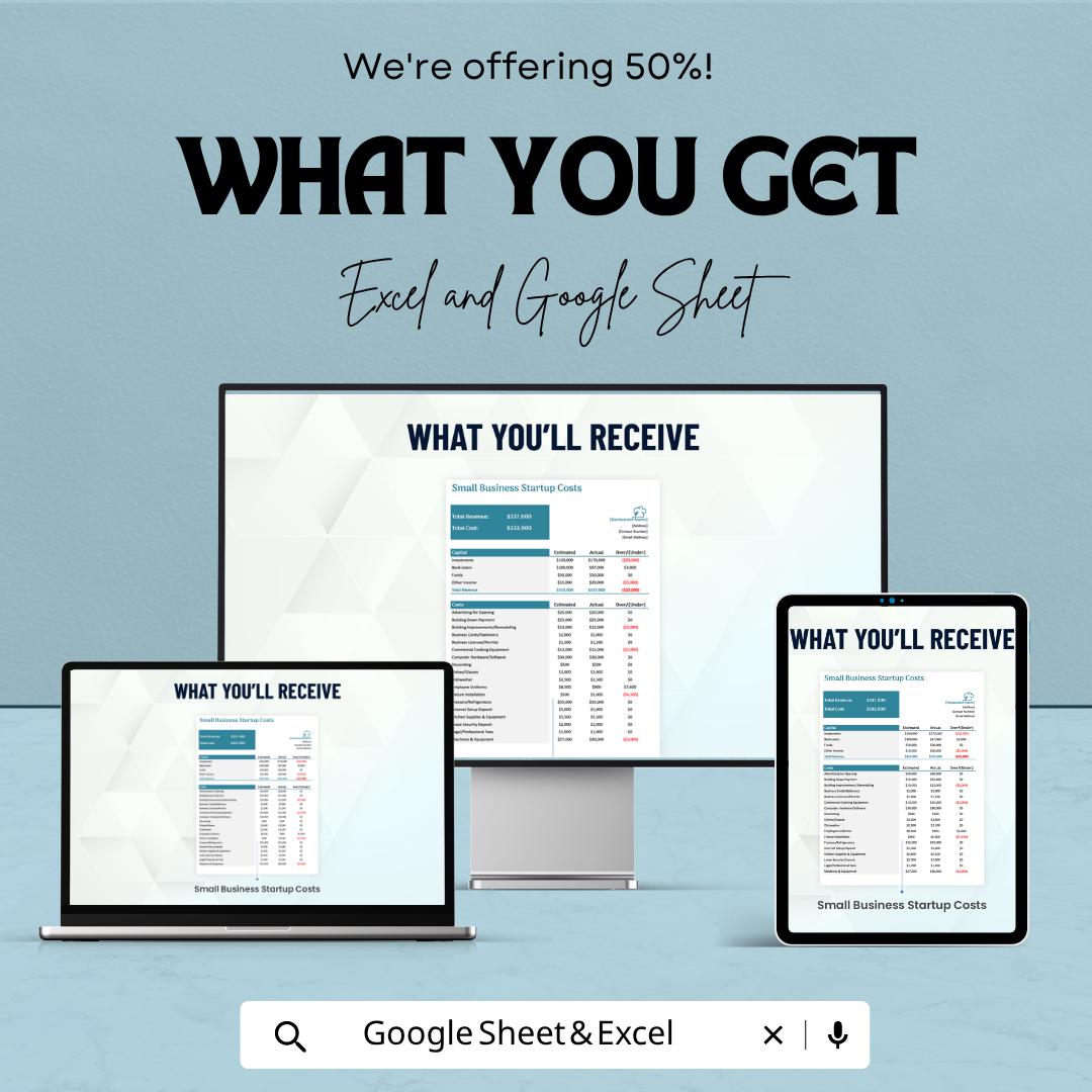 Small Business Startup Costs Template | Startup Budget Spreadsheet | Business Expense Tracker | Excel & Google Sheets | Financial Planning