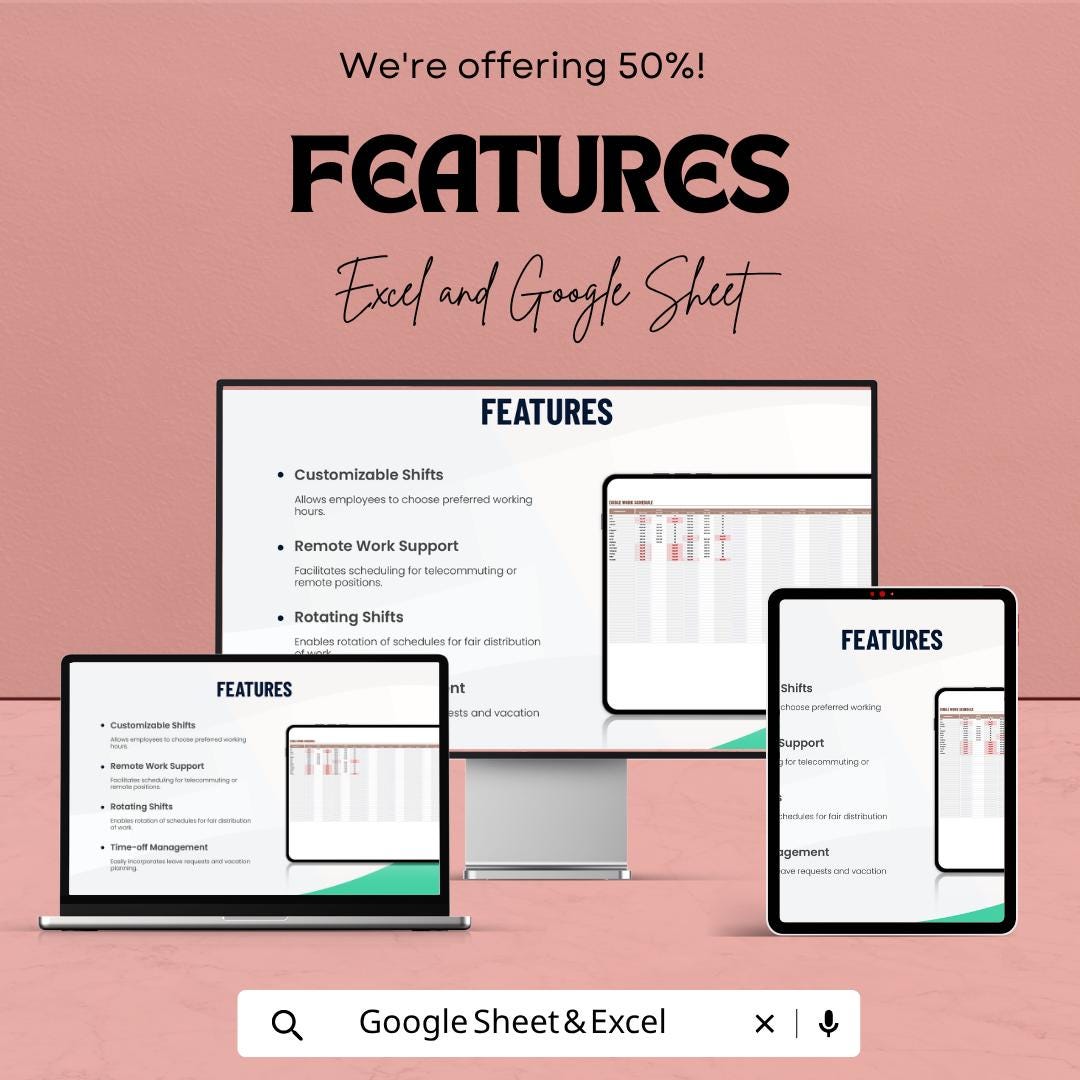 Flexible Work Schedule Template | Employee Shift Planner | Staff Schedule | Work Roster | Excel & Google Sheets | Employee Management Tool