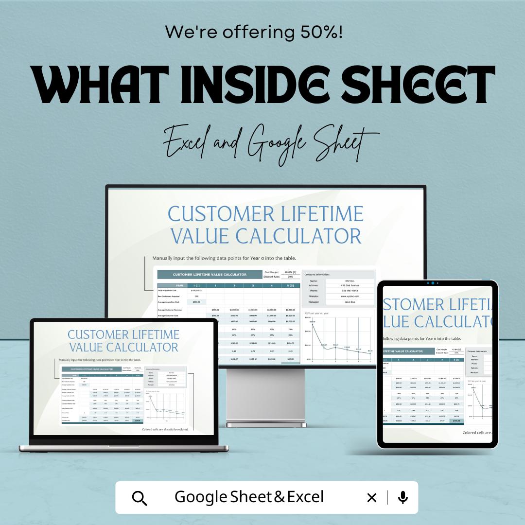 Customer Lifetime Value (CLV) Calculator Sheet | Post-Sale Tracker for Excel & Google Sheets | CLV Financial Calculator Template