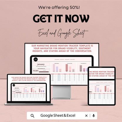 Marketing Brand Mention Tracker Template | Social Media Analytics Dashboard | Brand Sentiment Tracker | Marketing KPI Tool