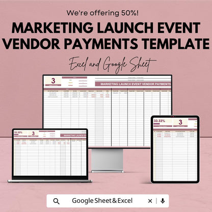 Marketing Launch Event Vendor Payments Template | Vendor Payment Tracker | Event Budget Tracker | Vendor Management Log