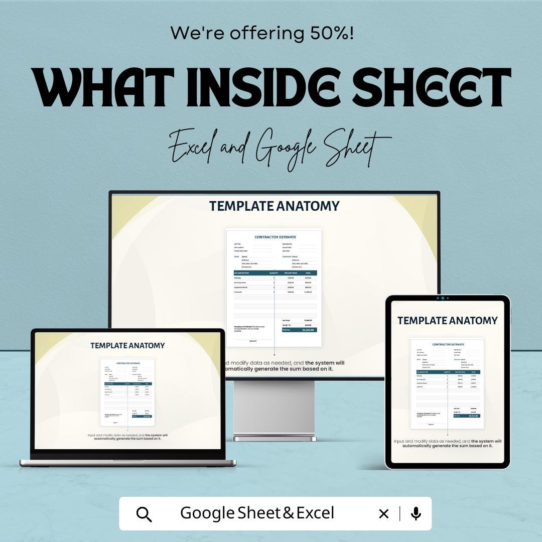 Simple Contractor Estimate Template | Editable Construction Quote Form | Service Cost Breakdown | Work Estimate Sheet