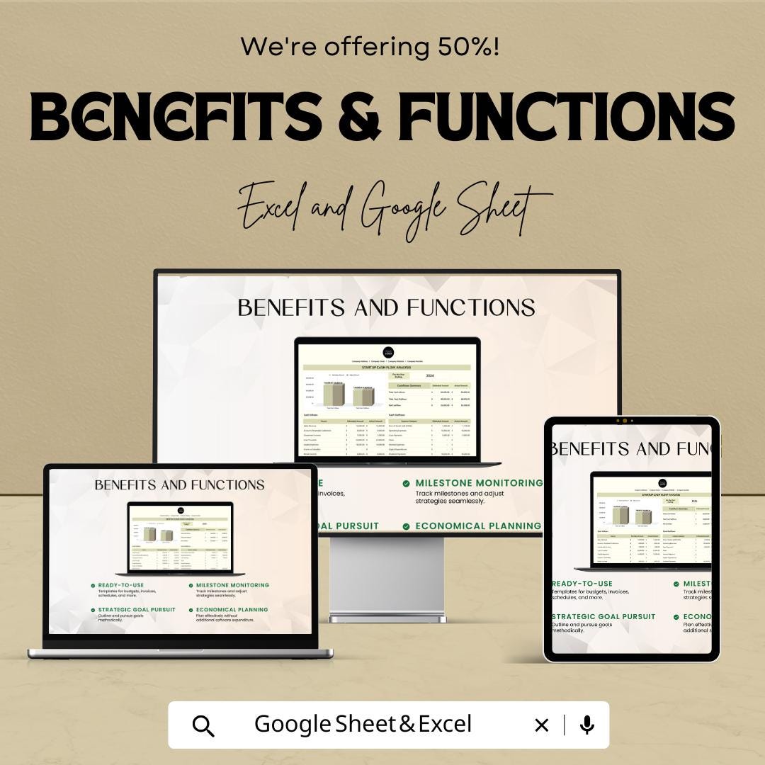 Startup Cash Flow Analysis Template | Business Budget Planner | Income & Expense Tracker | Financial Projection Dashboard