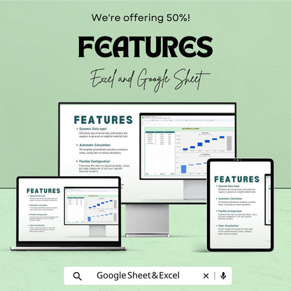 Waterfall Chart Excel & Google Sheet Template - Sales Tracking and Financial Analysis - Automated Data Visualization for Business