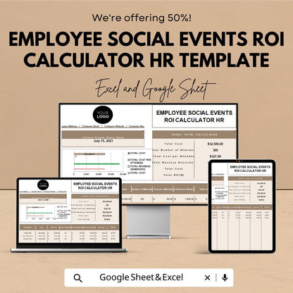Employee Social Events ROI Calculator HR Template | Excel & Google Sheets HR Analytics | Event Rol and Engagement Tracker