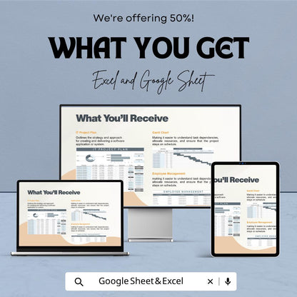 IT Project Plan Template | Project Management Planner | IT Project Tracker | Task Timeline Spreadsheet | Business Planning Tool