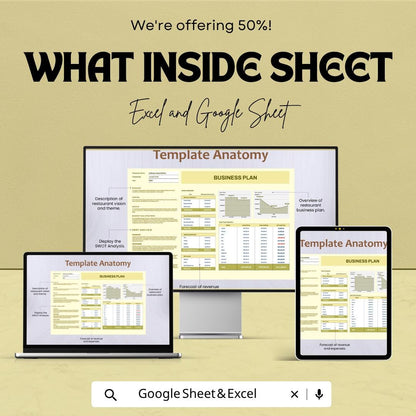 Restaurant Business Plan Template | Restaurant Financial Plan Spreadsheet | Food Business Planner | Startup Business Plan Sheet