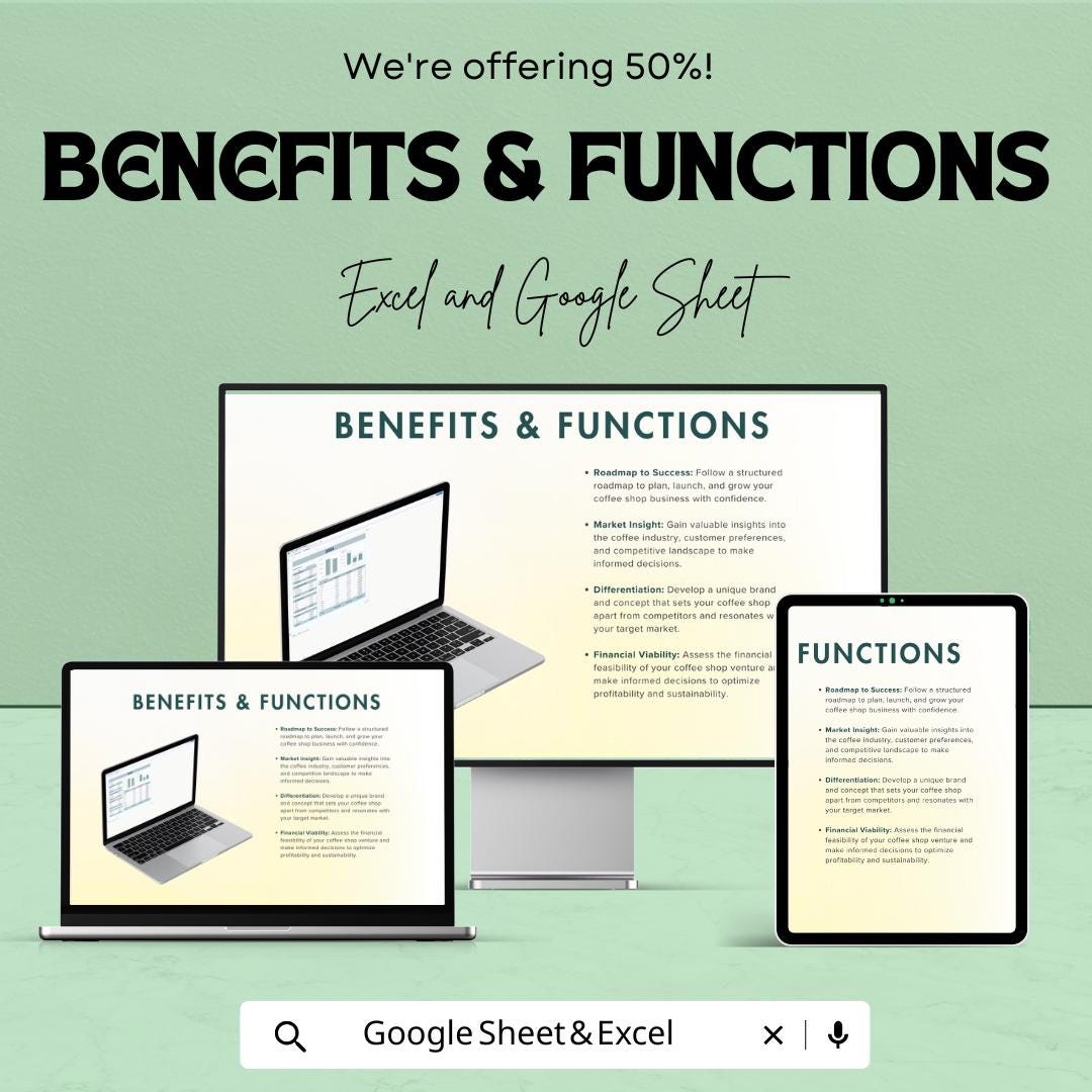 Coffee Shop Business Plan Template | Startup Excel & Google Sheet | Coffee Shop Financial Planner | Restaurant Business Plan