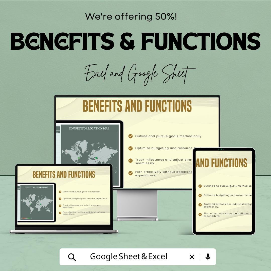 Competitor Location Map Template Excel, Market Analysis Map, Business Competitor Tracker, Google Sheets Dashboard, Market Share Map