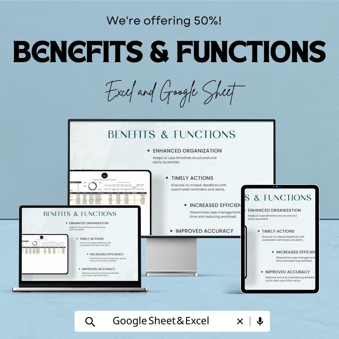 Legal Case Timeline Tracker Template, Law Office Deadline Tracker, Attorney Case Management, Excel & Google Sheets Legal Timeline Tool