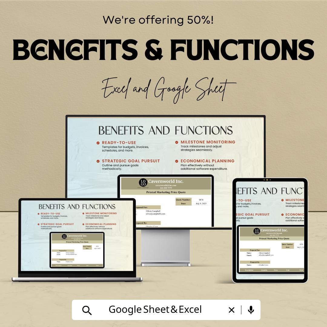 Sample Business Price Quotation Sheet | Excel and Google Sheets Template | Customizable & Professional | Instant Download