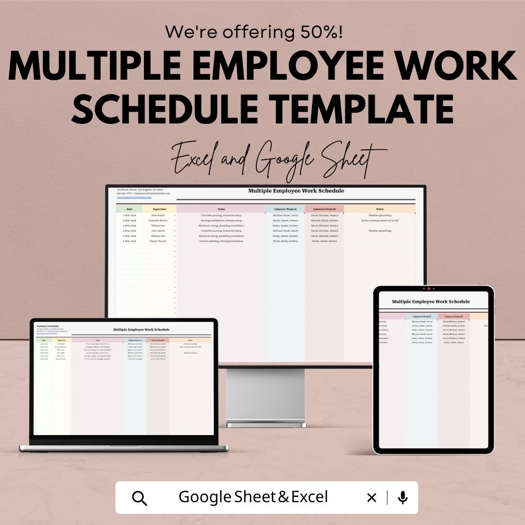 Employee Schedule Template | Staff Work Schedule Spreadsheet | Team Planner Excel |  Workforce Management Template