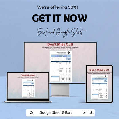 Breakeven Cost Analysis Template | Profit and Loss Calculator | Excel and Google Sheets Dashboard | Business Finance Spreadsheet