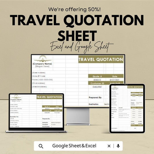Travel Quotation Sheet - Professional Excel & Google Sheet Template for Pricing and Invoicing – 50% OFF
