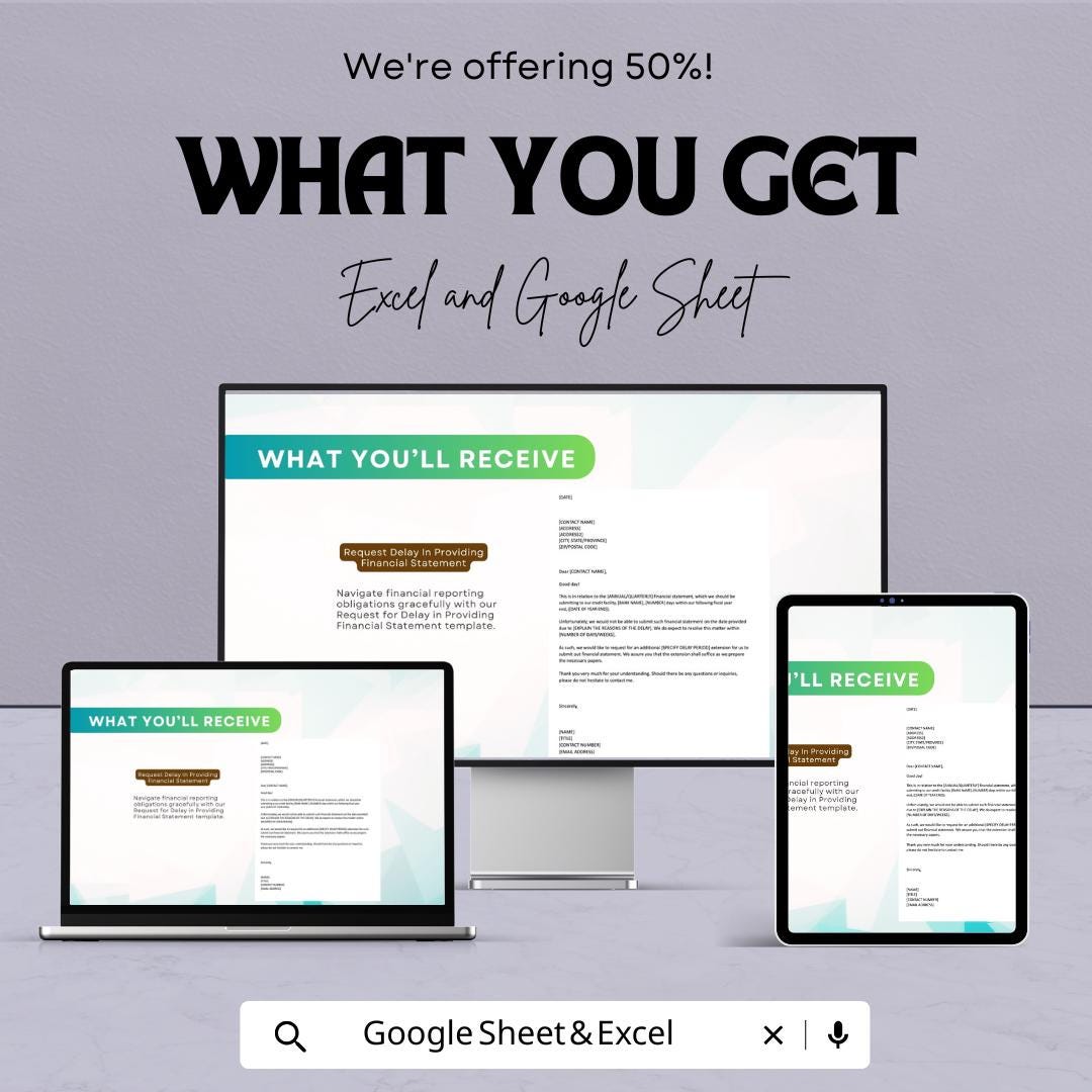 Request Delay in Providing Financial Statement Template | Editable Letter Format | Excel & Google Sheet Business Document