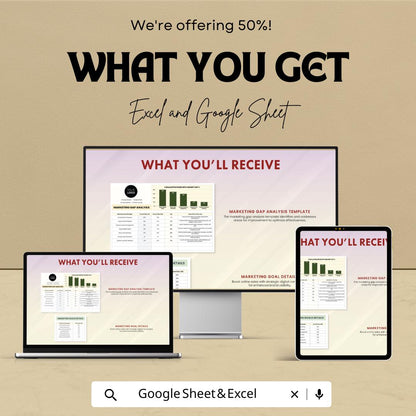 Marketing Gap Analysis Template | Excel & Google Sheets Business Strategy Tool | Marketing Performance Tracker | Goal Planning Dashboard