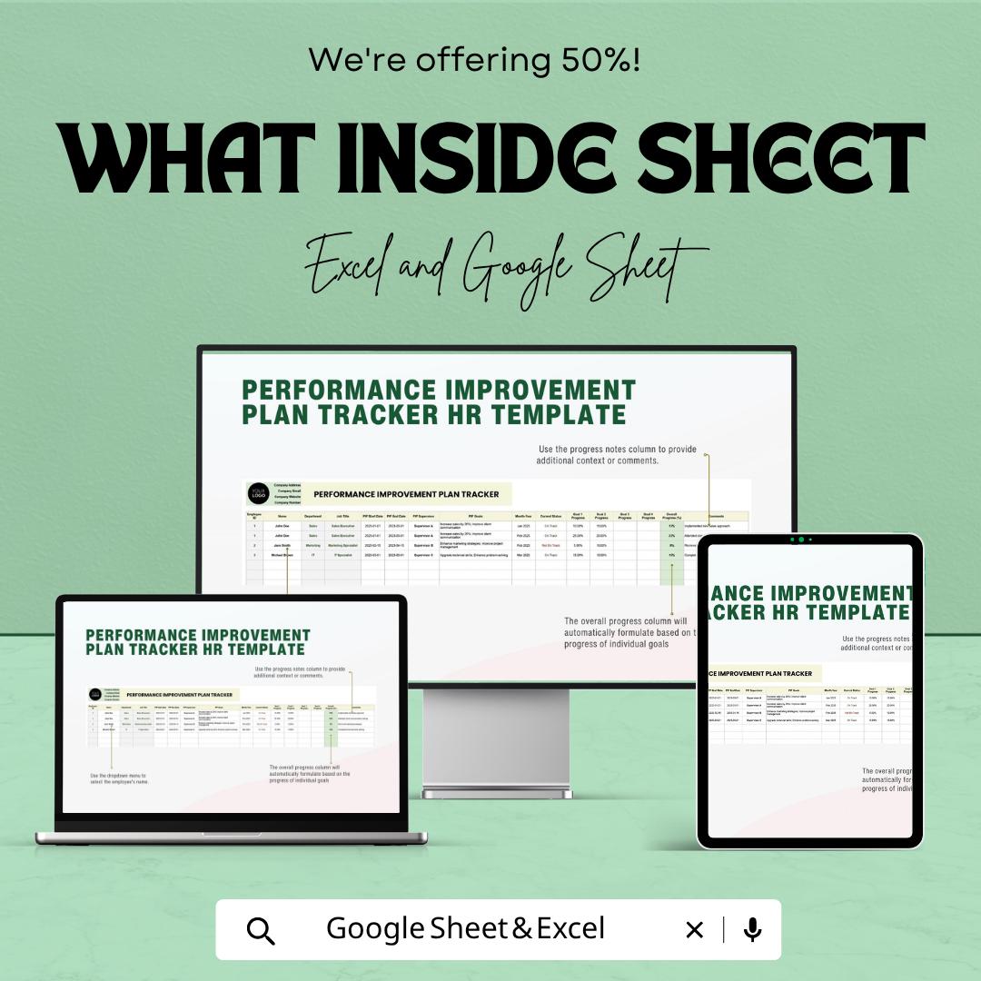 Performance Improvement Plan Template | HR Tracker Spreadsheet | Employee Performance Tracker | HR Management Tool