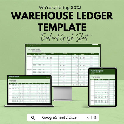 Warehouse Ledger Template | Excel Inventory Tracker Spreadsheet | Google Sheets Warehouse Management | Stock Control Ledger |