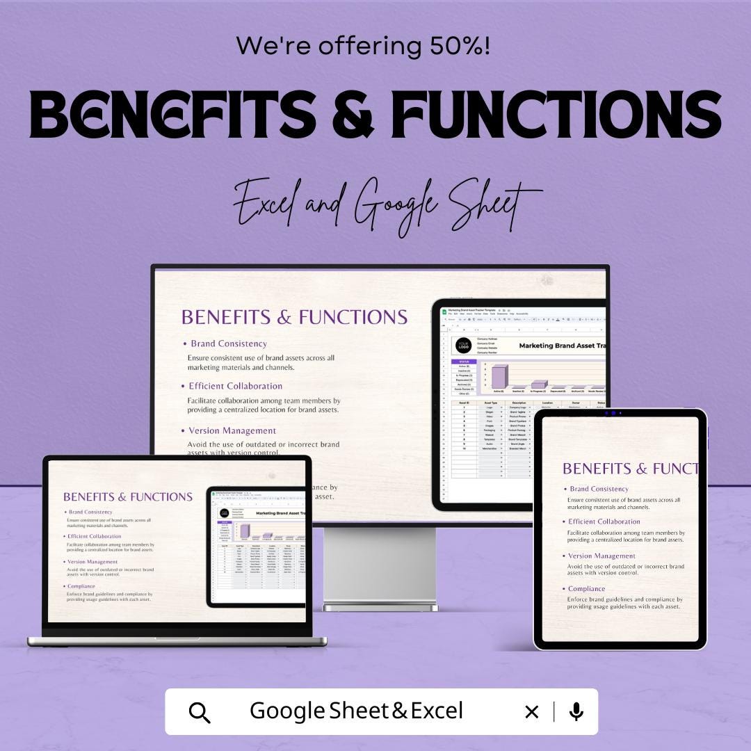 Marketing Brand Asset Tracker Sheet | Excel & Google Sheet | Brand Asset Management Template | Brand Tracker Spreadsheet