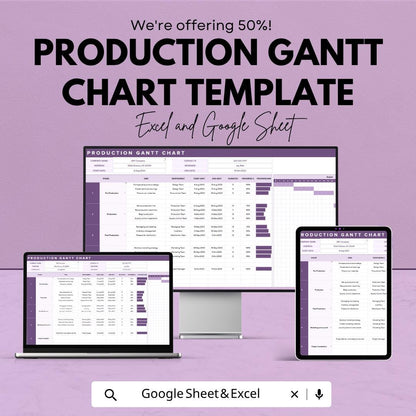 Production Gantt Chart Template | Manufacturing Schedule Planner | Project Timeline Tracker | Production Planning Spreadsheet