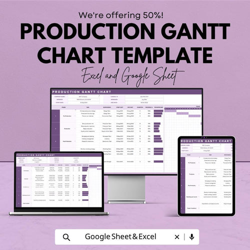 Production Gantt Chart Template | Manufacturing Schedule Planner | Project Timeline Tracker | Production Planning Spreadsheet