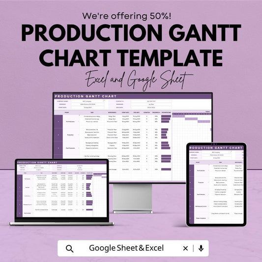 Production Gantt Chart Template | Manufacturing Schedule Planner | Project Timeline Tracker | Production Planning Spreadsheet
