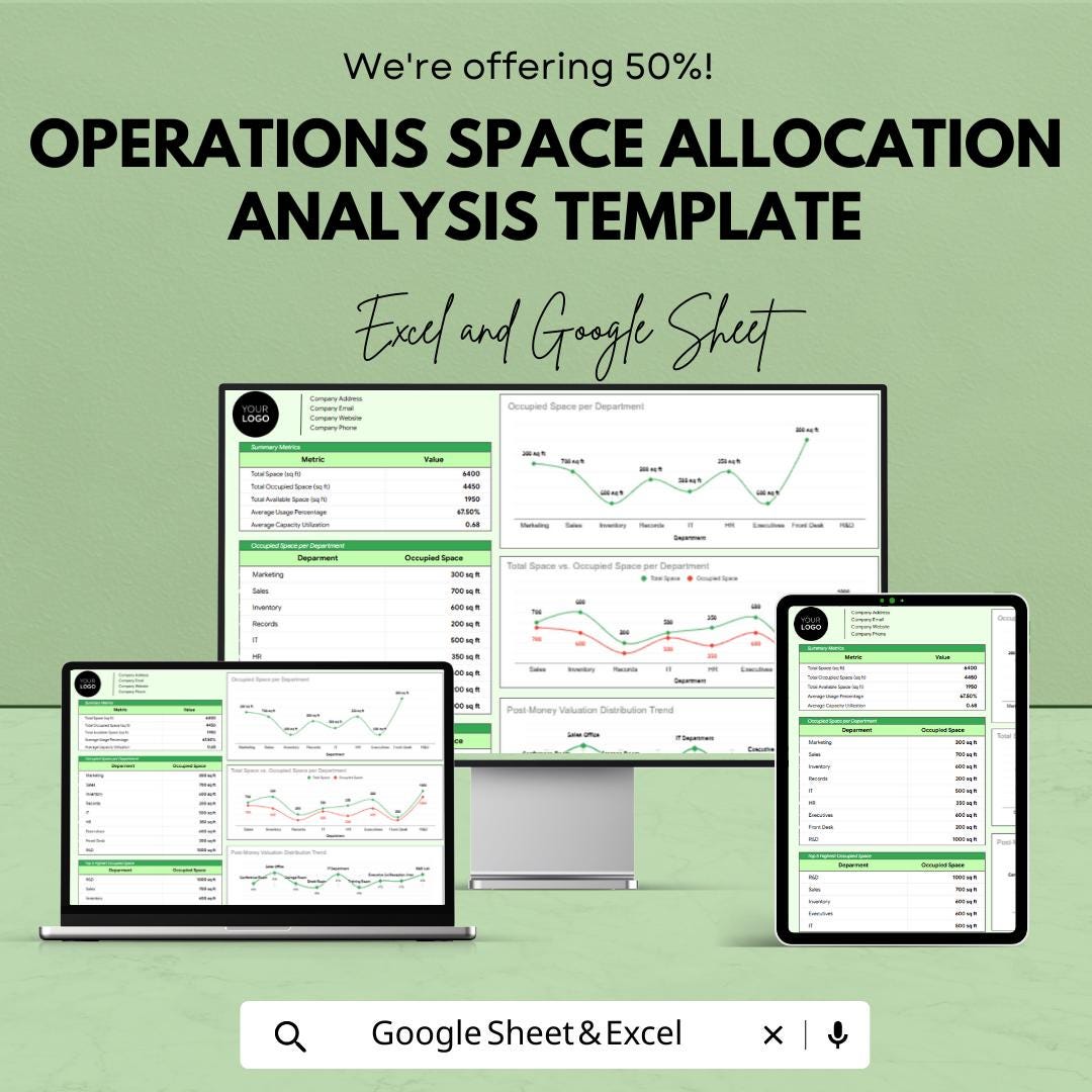 Operations Space Allocation Analysis Template | Space Utilization Spreadsheet | Excel & Google Sheets