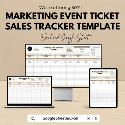 Marketing Event Ticket Sales Tracker Template | Event Ticket Spreadsheet | Ticket Inventory & Revenue Tracker | Event Sales Dashboard