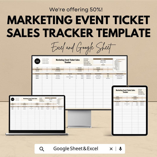 Marketing Event Ticket Sales Tracker Template | Event Ticket Spreadsheet | Ticket Inventory & Revenue Tracker | Event Sales Dashboard