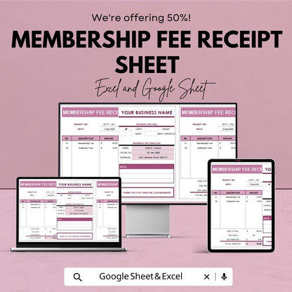 Membership Fee Receipt Template | Google Sheet & Excel | Digital Membership Fee Receipt Tracker | Instant Download