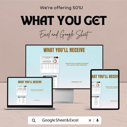 Marketing Partner Program ROI Calculator Template | ROI Analysis Spreadsheet | Marketing Cost Tracker |  Business KPI Tool