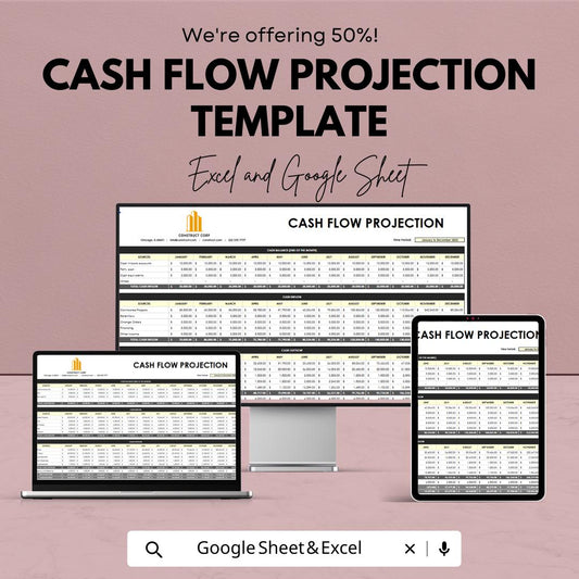 Cash Flow Projection Template, Business Cash Flow Forecast Spreadsheet, Financial Planning Template, Small Business Budget Planner