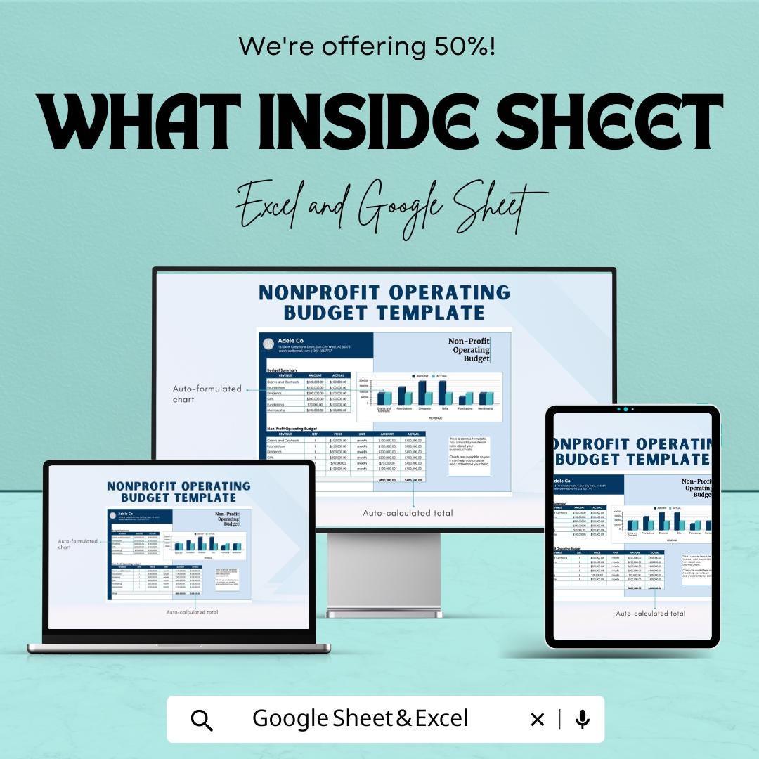 Nonprofit Operating Budget Sheet | Excel & Google Sheets | Editable Financial Template | Budget Tracker for Nonprofits
