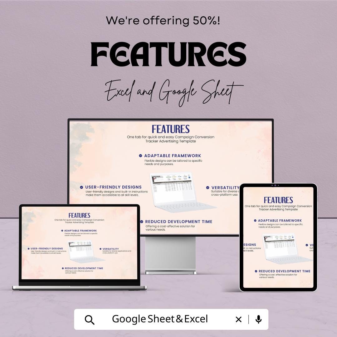 Campaign Conversion Tracker Template | Advertising ROI Tracker | Marketing Budget Spreadsheet | PPC Performance Dashboard
