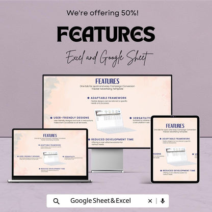 Campaign Conversion Tracker Template | Advertising ROI Tracker | Marketing Budget Spreadsheet | PPC Performance Dashboard