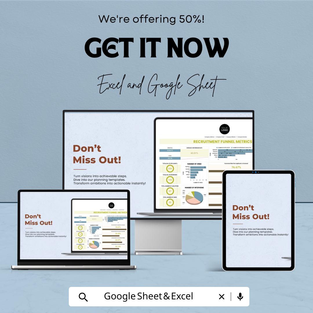 Recruitment Funnel Metrics HR Template | HR Dashboard | Hiring Metrics Tracker | Recruitment Analytics Sheet | Excel & Google Sheets